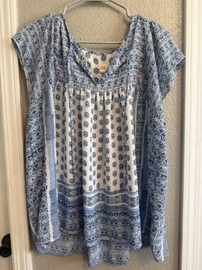 GAP Top Large Blue Print Blouse